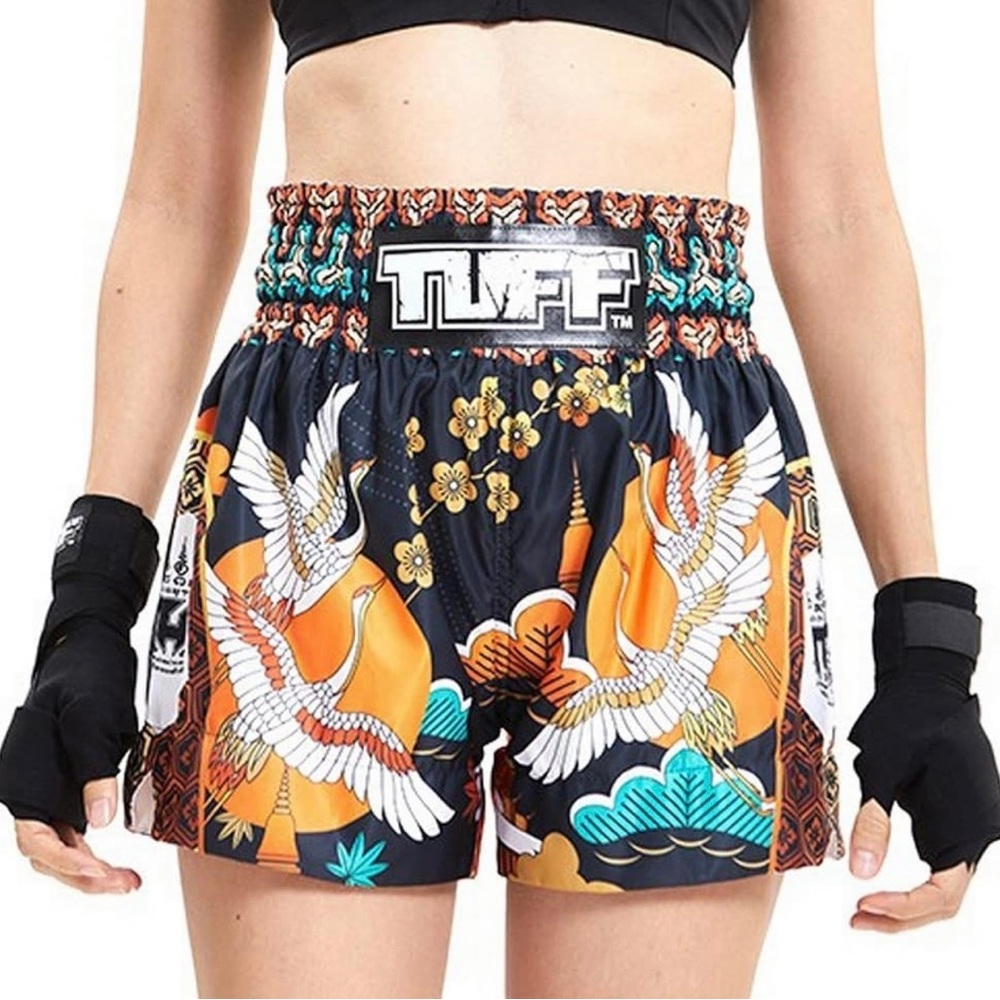 TUFF Muay That shorts. Crane pattern. Elastic waist with drawstring, size small